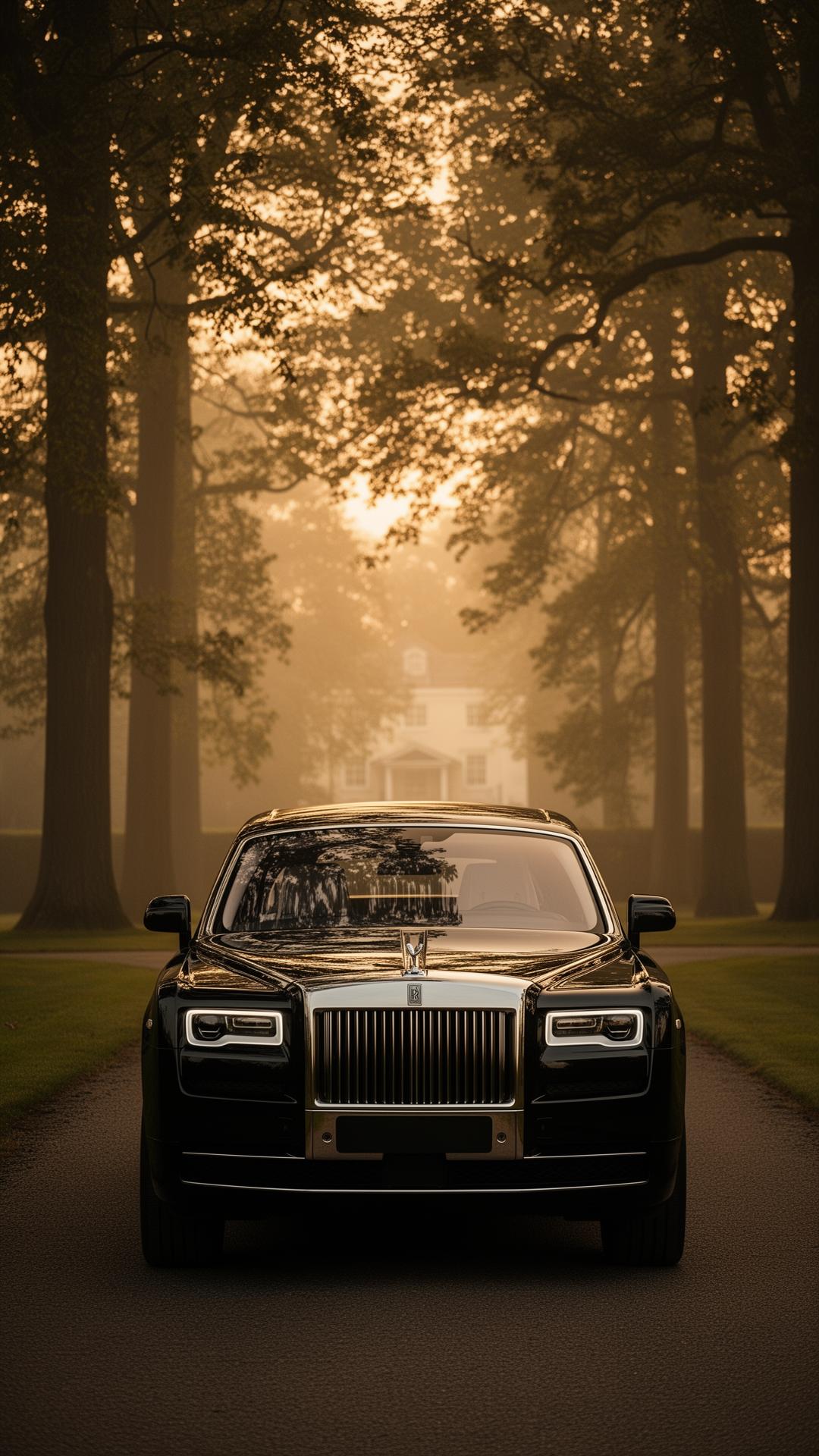 Rolls-Royce Phantom arriving at dawn on a private estate driveway