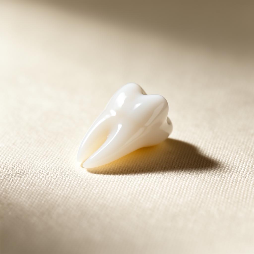 A single naturally white ceramic incisor crown, hand-finished